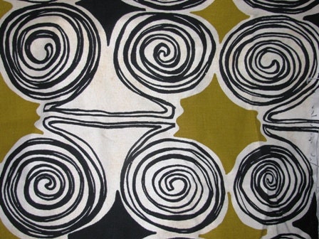 Sewing Cloth Fabrics  1970's Funky Gold,Black Fabric, Canvas ,Swirls Retro 70's psychedelic Circles, Mod ,Sears Fabric Pop Art Seamstress 4I