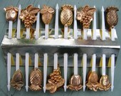 Vintage 1970's Gourmet Settings Ornate Gold Metal Cocktail Pick Set  Appetizer Picks Olive Hordourves , Fruit,  Christmas New Years Holiday