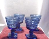 Glass Sherbert Bowls vintage 1960's Sherry Goblets Blue, retro 60's Pressed Glass nostalgic desert Thanksgiving Christmas  Holiday Party 85b