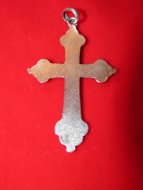 Vintage 1940's Jewelry Ornate Cross Crucifix Jesus Christ Pendant, Christian, Catholic, Religious, possibly Silver Antique Collectible
