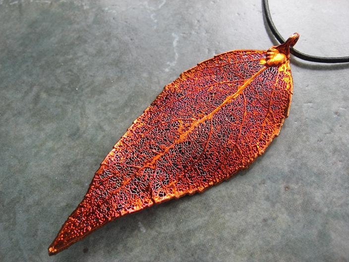 Real Leaf Pendant - Evergreen - Iridescent Copper