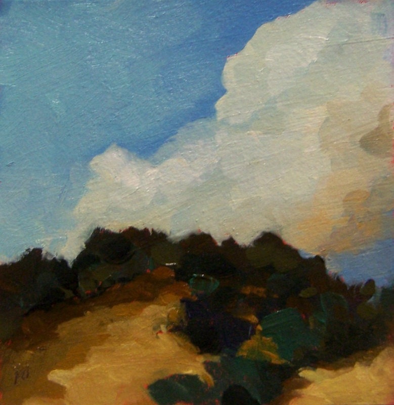 SMOKE, Original oil painting, landscape, 100% charity donation, original painting, 5x5, clouds, atmosphere, sky, hill, shrubs
