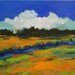 STREAM, oil painting, original landscape painting, 8x10 stretched canvas, 100% charity donation, field, clouds, blue