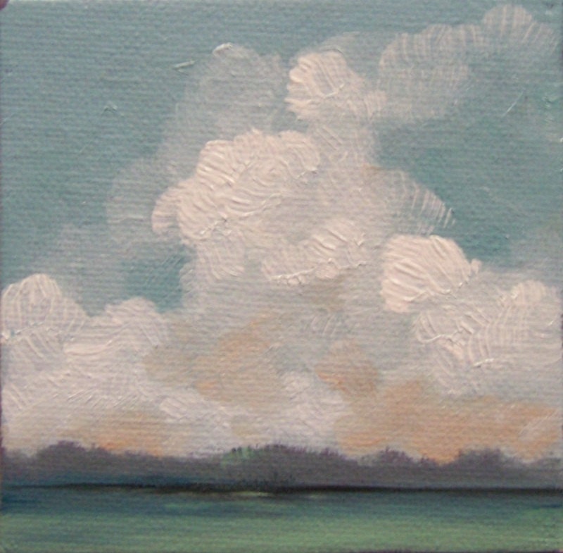HAPPY DAY, oil painting, 100% charity donation, original painting, 4x4, canvas, landscape, clouds, sky