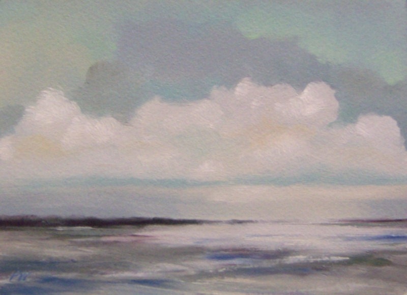 CHILL, original painting, 100% charity donation, oil painting, landscape, 5x7, clouds, sky
