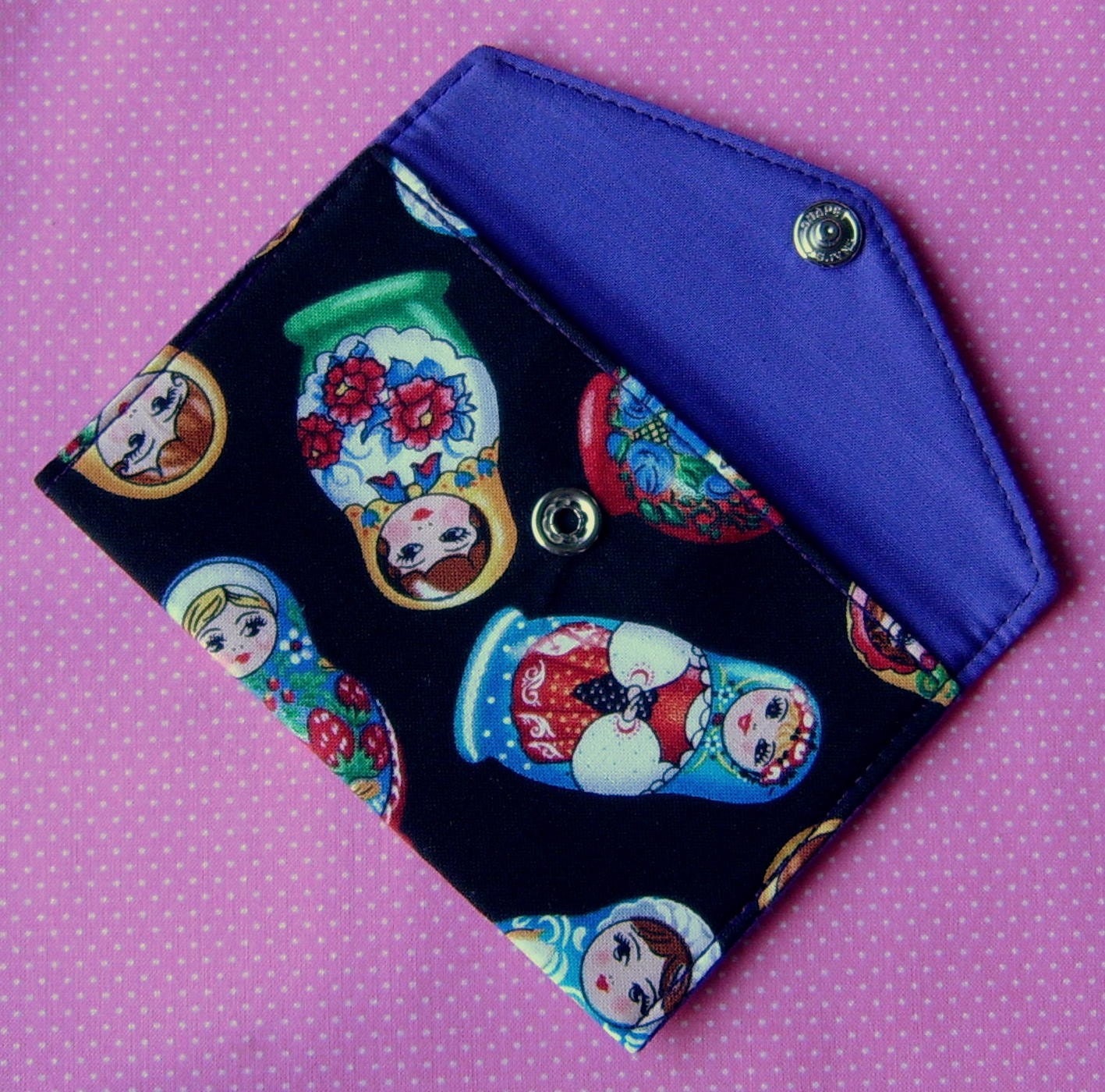 Change purse or business cards holder in rare russian doll fabric