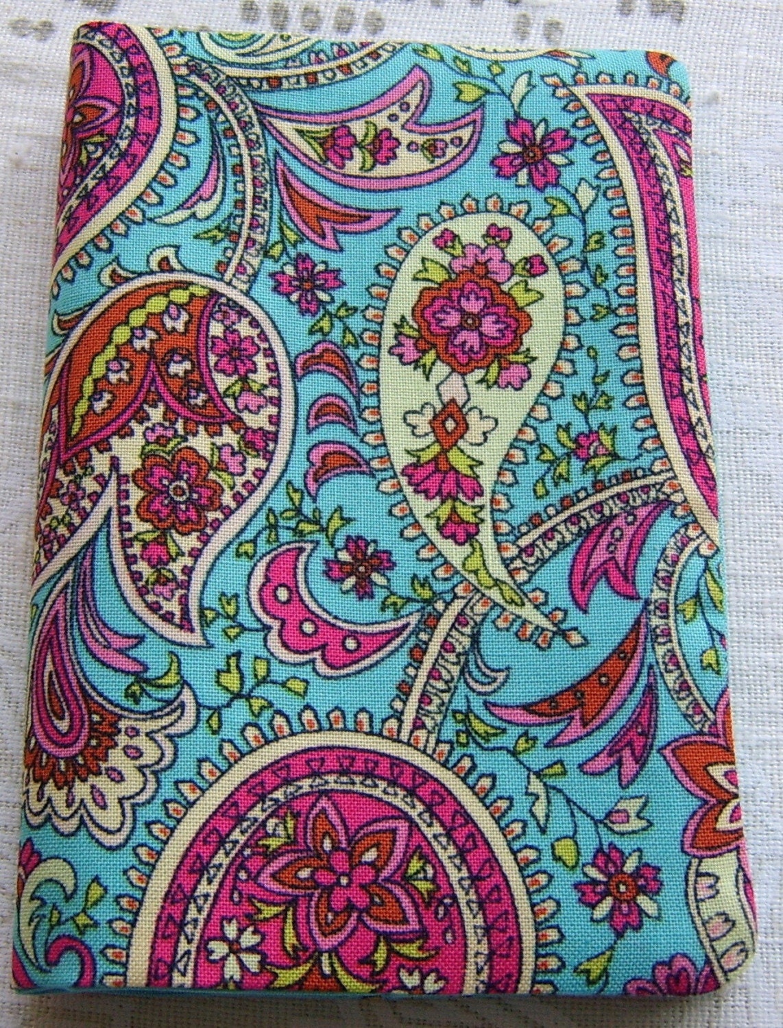 Passport cover or cozy in pretty turquoise paisley fabric