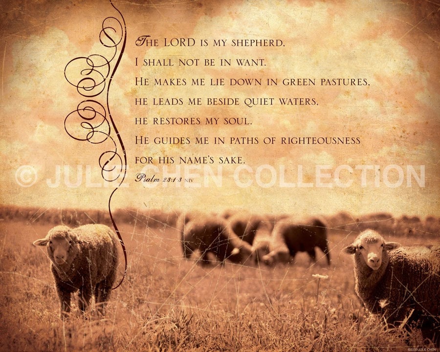 Scripture Art, Inspirational Art, Bible Verse Art, Christian Art : The LORD is my SHEPHERD (Psalm 23) 8x10 Fine Art Print