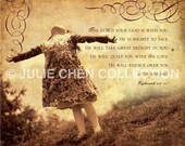 Scripture Art, Inspirational Art, Bible Verse Art, Christian Art :  REJOICE OVER YOU (Zephaniah 3) 8x10 Fine Art Print