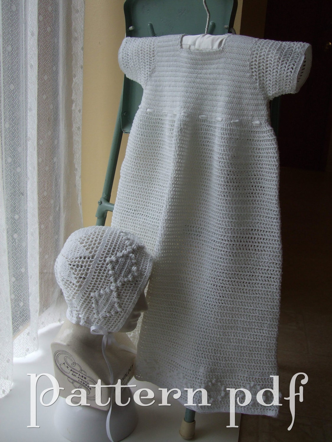 PDF Pattern - Crocheted Lace Party Dress or Christening Gown and Bonnet