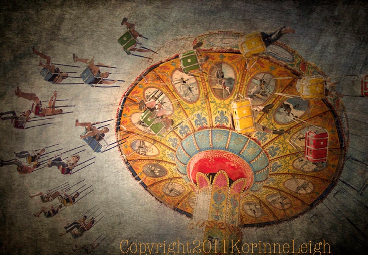 Flying so high  -  Swings - 5x7 fine art print, carnival, amusement park, Fair, vintage style, nostalgia, circus
