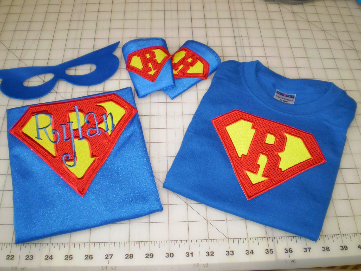 SuperMan Inspired   Cape, Mask, Super Power Cuffs and S/S Tee - Personalized
