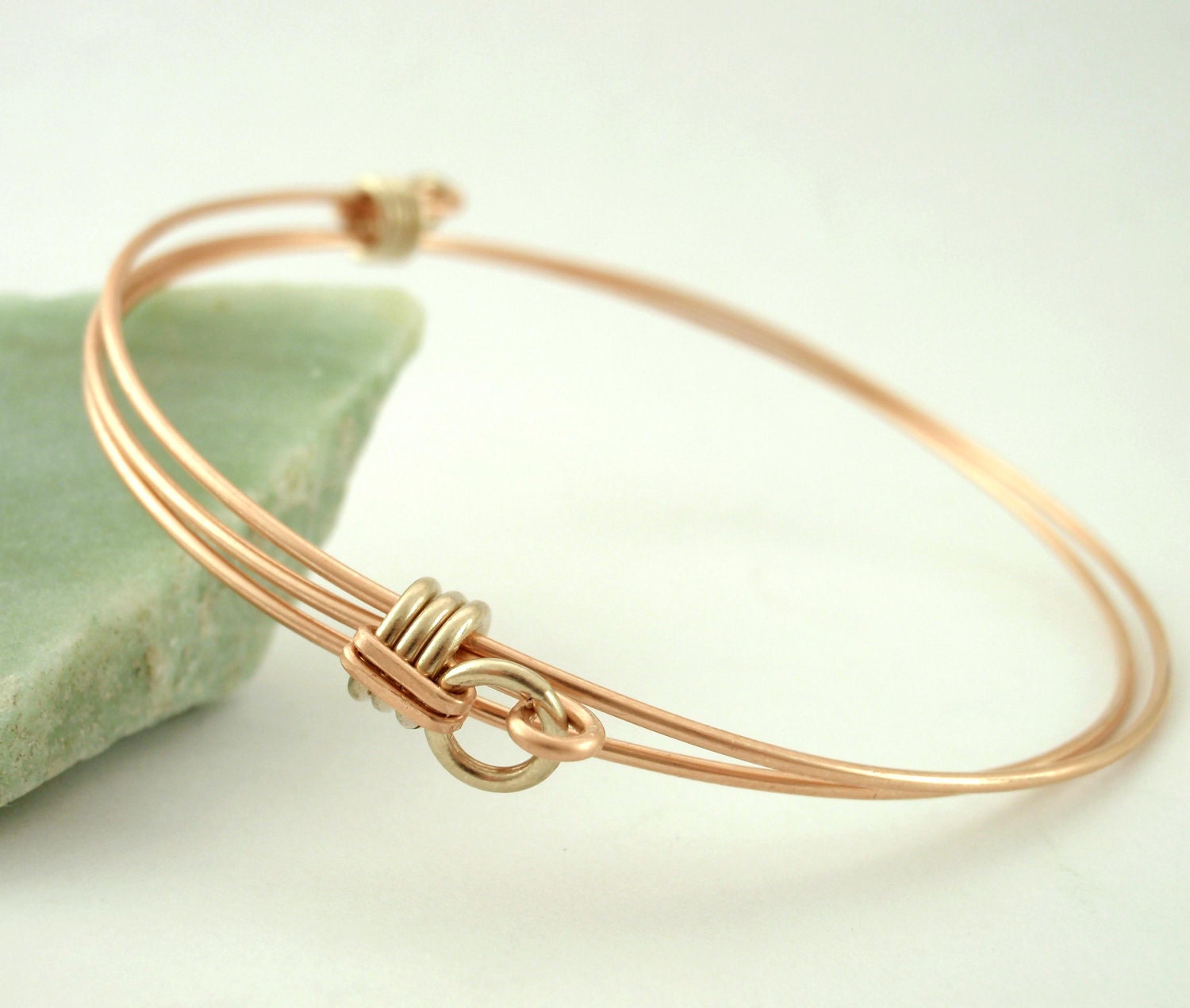 Bangle Bracelet 14kt Rose Gold Filled and 14kt White Gold Filled - Adjustable and Comfortable