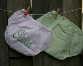 Personalized Seersucker Baby Bloomers / Diaper Cover