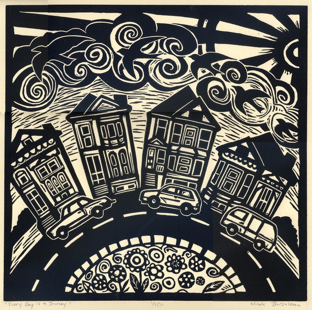 EVERY DAY is a Journey original relief linocut