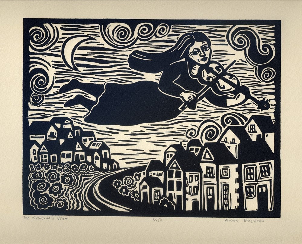 THE MUSICIAN'S View original relief linocut