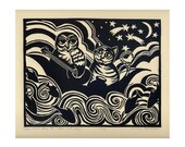 THEY SAILED AWAY original relief letterpress linocut