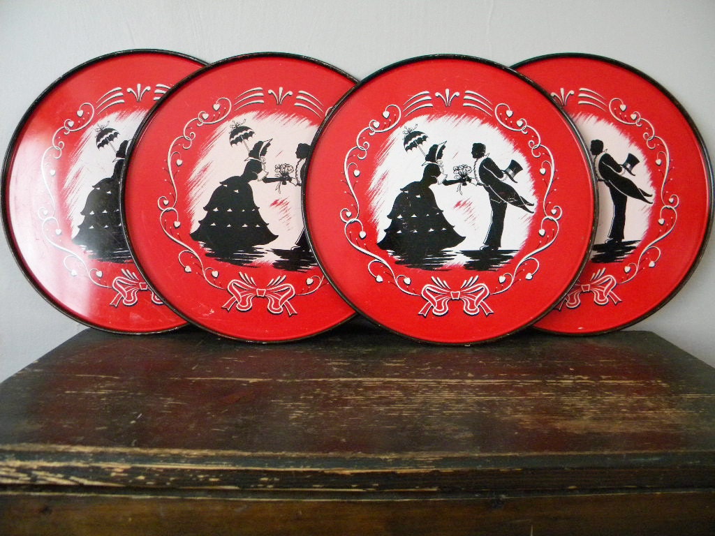 Four Large Vintage Metal Serving Trays