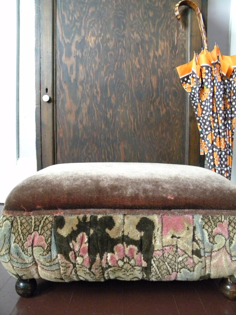 Antique Foot Stool Art Deco Mohair Ottoman
