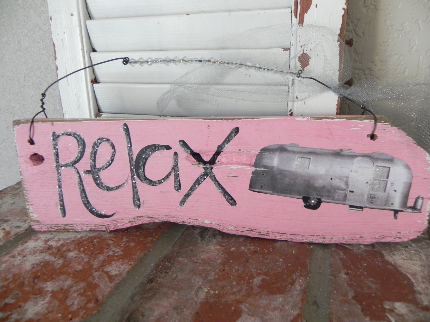 Relax Airstream Vintage PINK Wood Sign RV Trailer retro cute Camping