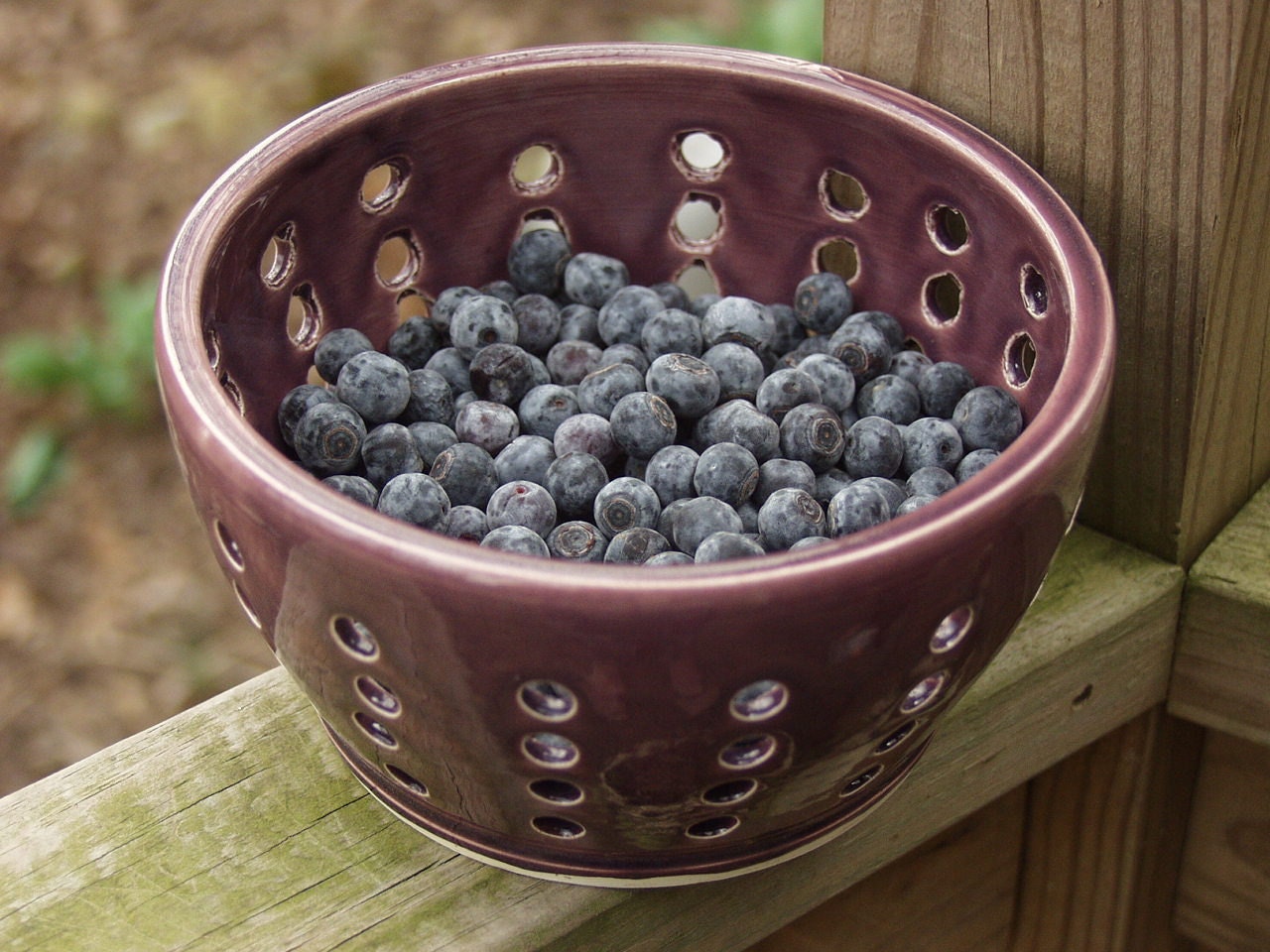 Berry Bowl Berry Strainer Ceramic Colander  Handmade Pottery Plum Ready to Ship