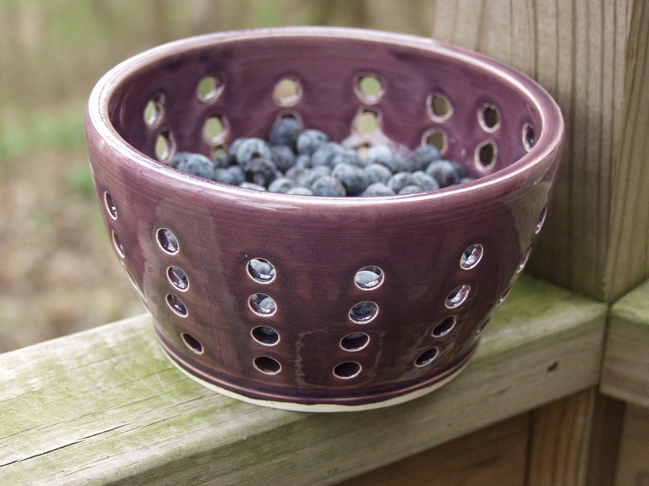 Berry Bowl Berry Strainer Ceramic Colander  Handmade Pottery Plum Ready to Ship