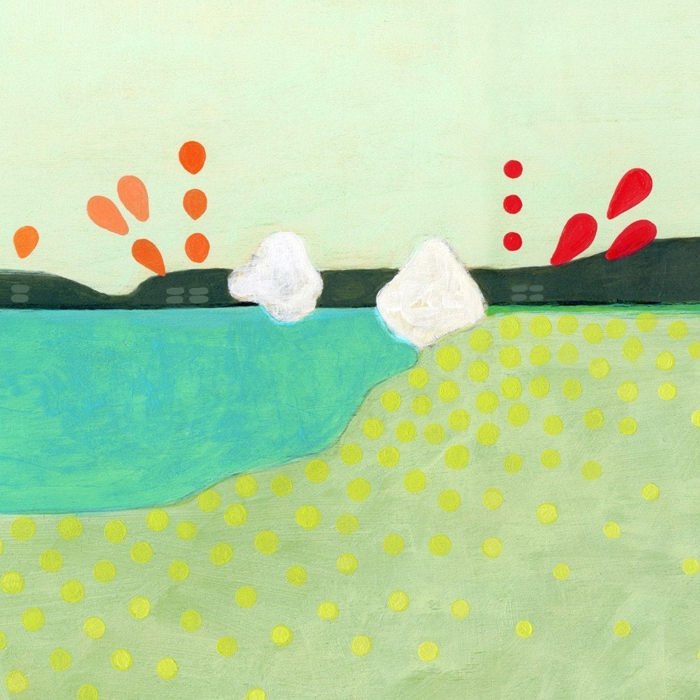 archival fine art giclee print . semi abstract landscape . white trees