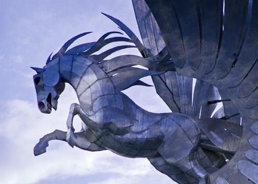 Blue Horse Urban Photography Fine Art Office Decor Metal Horse Soaring Spirit Lustre 5 x 7 Photograph