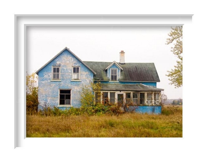 Blue House Rural Photography Michigan Landsacpe Office Wall Dorm Decor 5 x 7 Fine Art