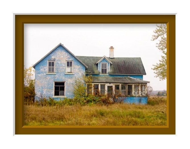 Blue House Rural Photography Michigan Landsacpe Office Wall Dorm Decor 5 x 7 Fine Art