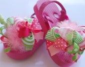 boutique FUNKY fun PINK LIMEAIDE toddler flip flops with attached bows
