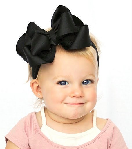 boutique double layered BIG BLACK hair bow on a headband