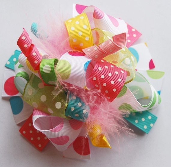 boutique FUNKY fun PASTEL RAINBOW hair bow clip
