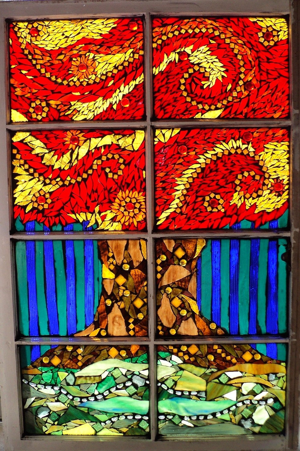Autumn Tree Large Stained Glass Mosaic Window