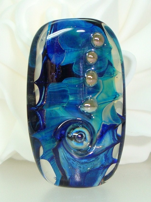 Reserved for the Jeweled Bird - Crown and Anchor - Lampwork Silver Blue Focal Bead with Twists and Dots