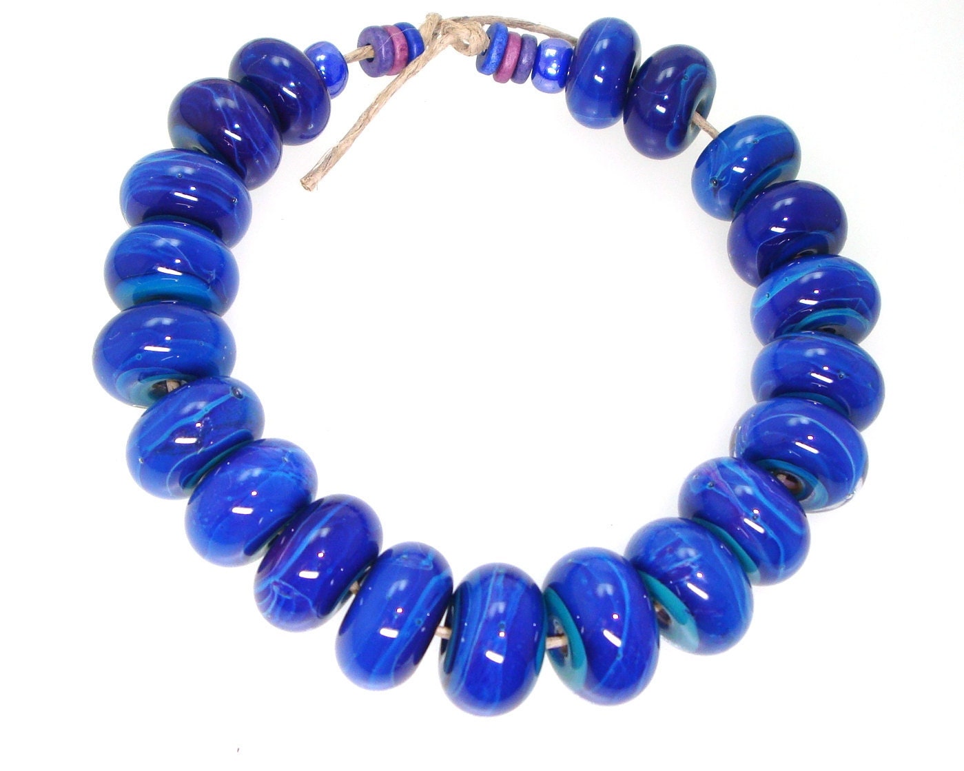 Handmade Lampwork Bead Set Silver Glass Blue Violet Purple Plum Amethyst Periwinkle Dark Multicolor -- Guarding Crystal Creek