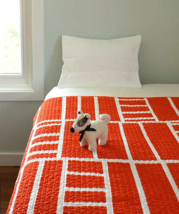 Contemporary Baby Blanket - Tangerine Ladders