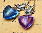 Perfumed Earrings - Frog Earrings - Tiny Perfume Bottles - Mismatched Blue & Mauve Puce