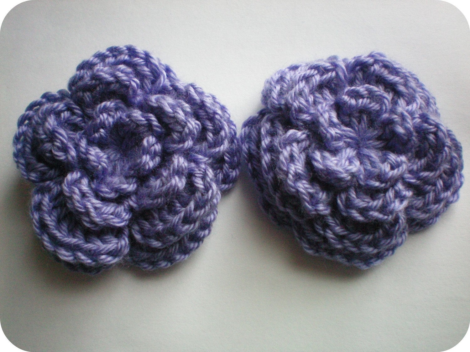 Set of 2 purple crochet applique layered flowers