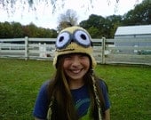 custom crocheted ear flap hat despicable me minion girl or boy