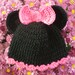 Ready To Ship Size 3 to 6 months Minnie Mouse hat black & hot pink trim and bow girls crocheted