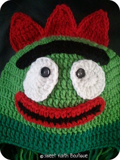 Sale Yo Bro green monster ear flap beanie hat infant size 2t 3t 4t 5t 6t adult Custom made in your size