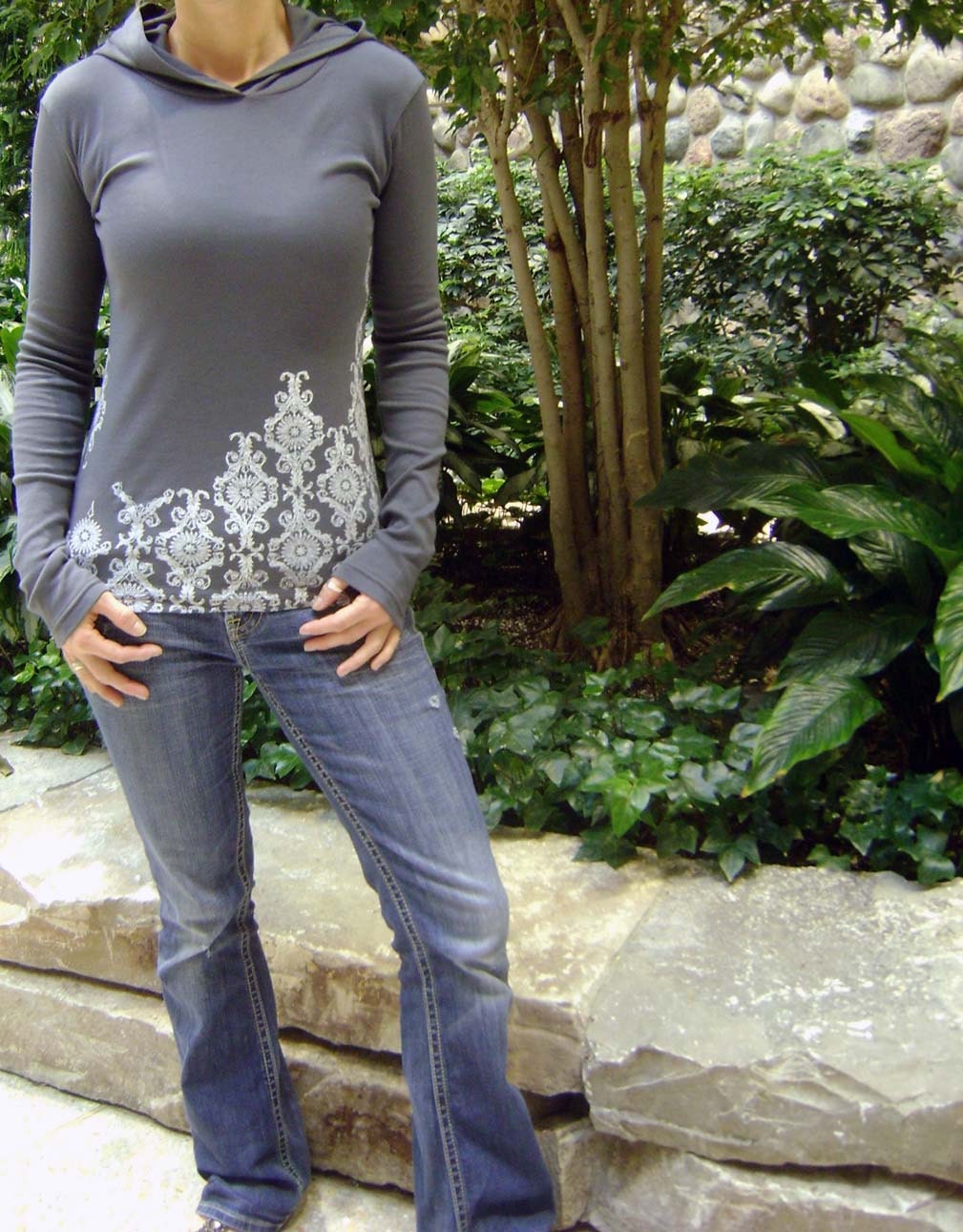 S, M, L, XL -  Lacy Pullover Hoodie in Gray
