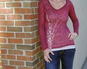 XS, S, M, L, XL, XXL - Twigs Long Sleeved Burnout Tee in Wine