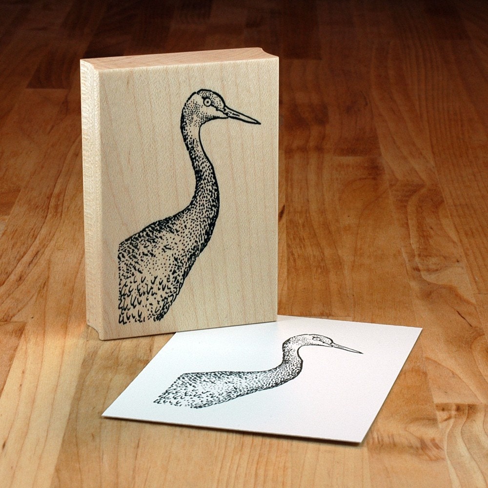 Sandhill crane bust - mounted rubber stamp