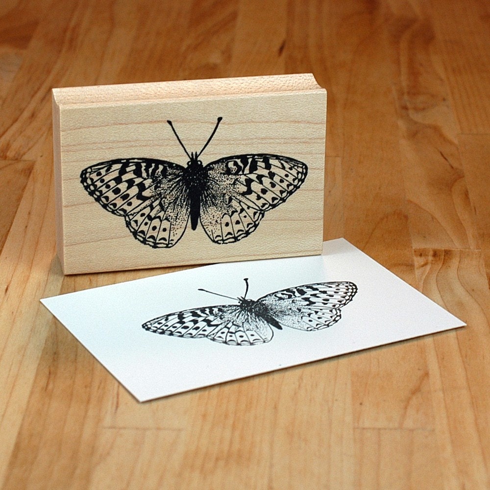 Fritillary butterfly - mounted rubber stamp