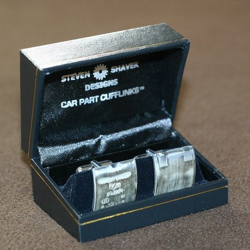 Car Engine Part CUFFLINKS - salvage vintage FORD part with original stampings of logo and part numbers