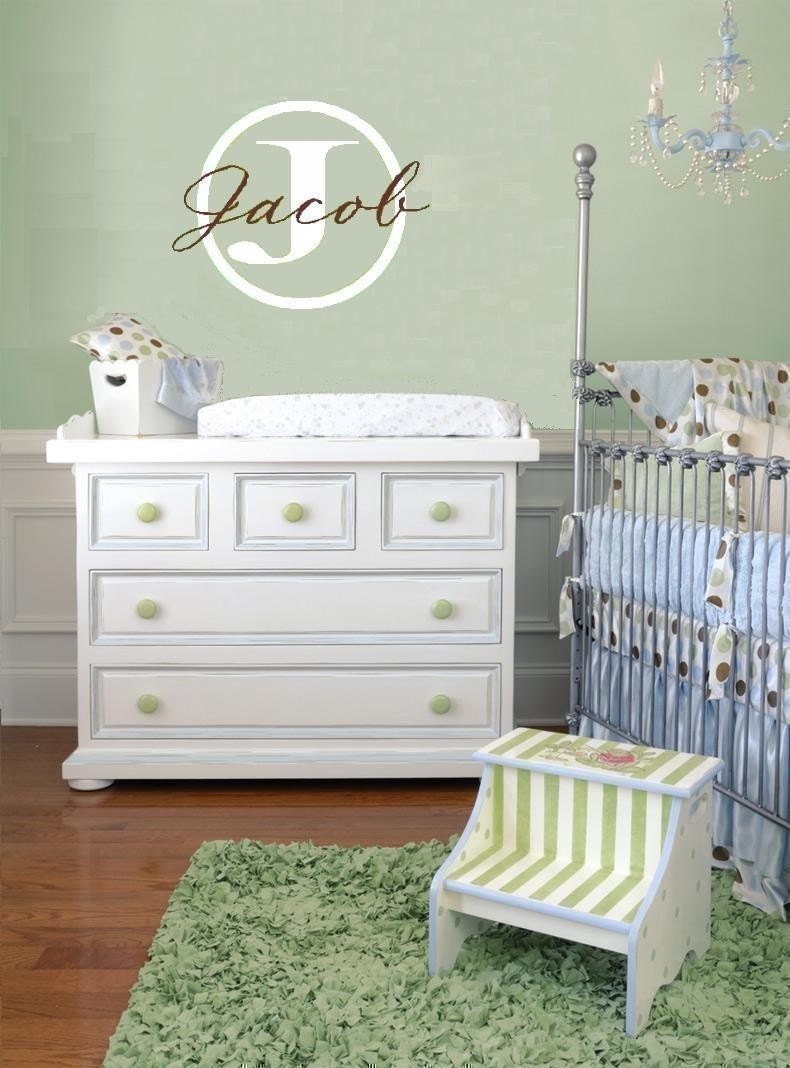 Monogram Initial with Name 2 colors vinyl wall art decal sticker