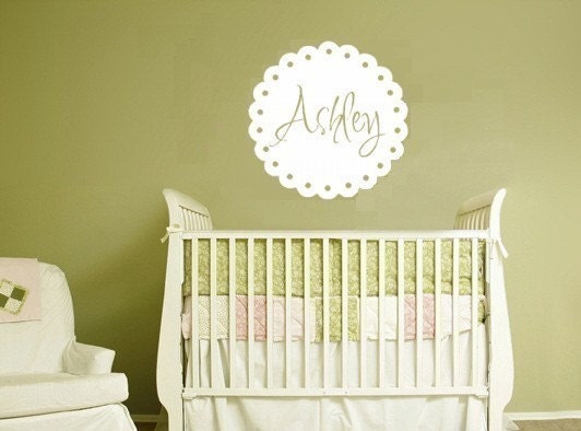 Scalloped Circle Monogram with Name Vinyl Wall Decal