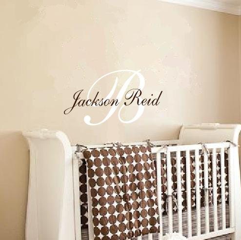 Boy or Girl Fancy Monogram Initial with Name 2 colors Vinyl Wall Art Decal